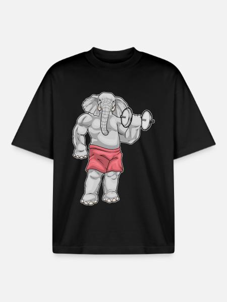 Elephant Bodybuilder Dumbbell Bodybuilding - Boxy Heavyweight Unisex Organic T-Shirt by Stanley/Stella - black