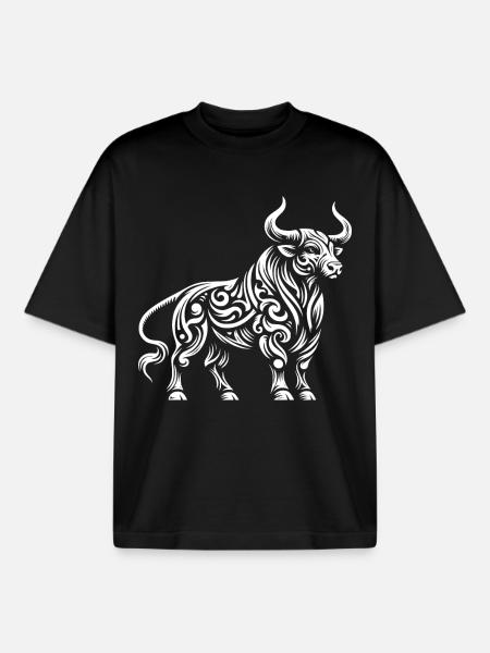 Taureau tribal - T-shirt unisexe boxy épais biologique Stanley/Stella - noir