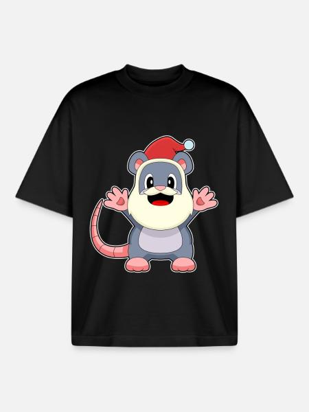Mouse Christmas Santa Claus - Boxy Heavyweight Unisex Organic T-Shirt by Stanley/Stella - black