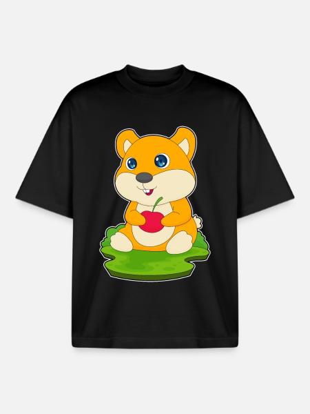 Hamster Cherry - Boxy Heavyweight Unisex Organic T-Shirt by Stanley/Stella - black