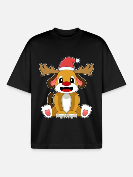 Chien Noël Renne - T-shirt unisexe boxy épais biologique Stanley/Stella - noir