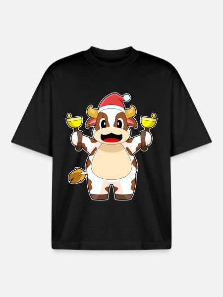 Cloches de Noël Vache Noël - T-shirt unisexe boxy épais biologique Stanley/Stella - noir