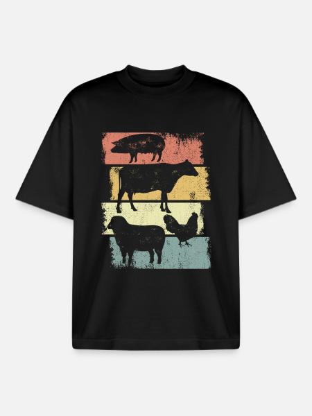 Pig Chicken Sheep Chicken - Boxy Heavyweight Unisex Organic T-Shirt by Stanley/Stella - black