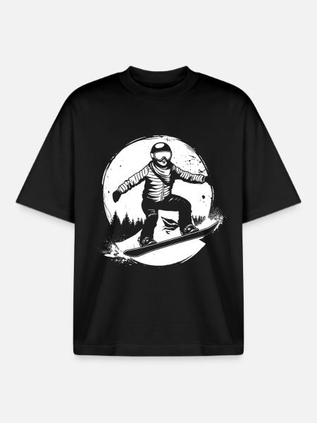 Snowboarder Drawing - Boxy Heavyweight Unisex Organic T-Shirt by Stanley/Stella - black