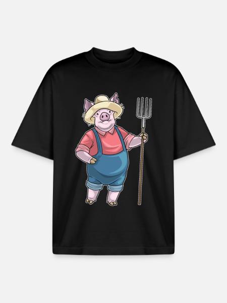 Pig Farmer Pitchfork Farm - Boxy Heavyweight Unisex Organic T-Shirt by Stanley/Stella - black