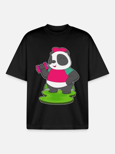 Panda Bodybuilder Dumbbell Bodybuilding - Boxy Heavyweight Unisex Organic T-Shirt by Stanley/Stella - black