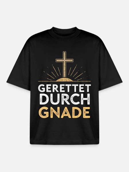 Gerettet durch Gnade Kreuzdesign - Boxy Heavyweight Unisex Organic T-Shirt von Stanley/Stella - Schwarz