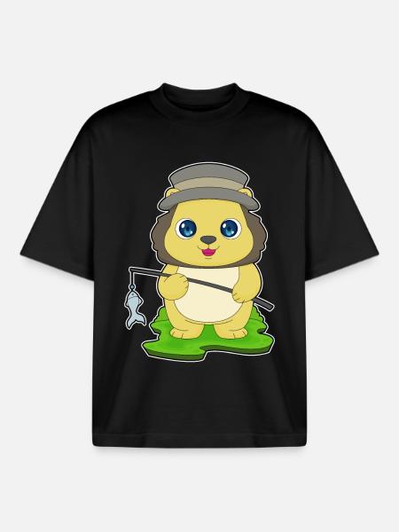 Lion Angler Fish Fishing - Boxy Heavyweight Unisex Organic T-Shirt by Stanley/Stella - black