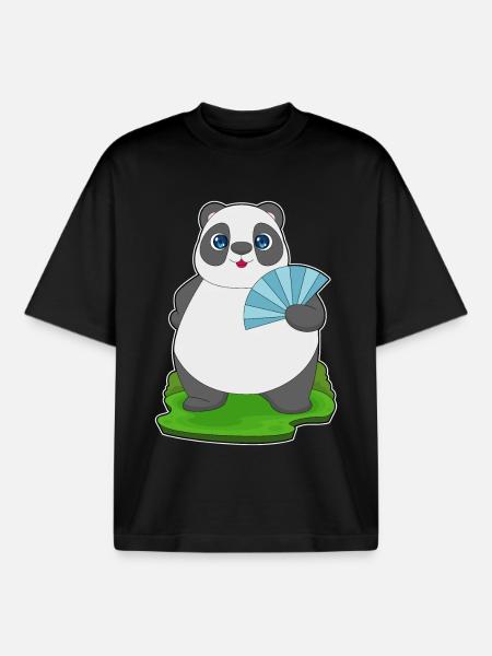 Panda Handventilator - Boxy Heavyweight Unisex Organic T-Shirt von Stanley/Stella - Schwarz