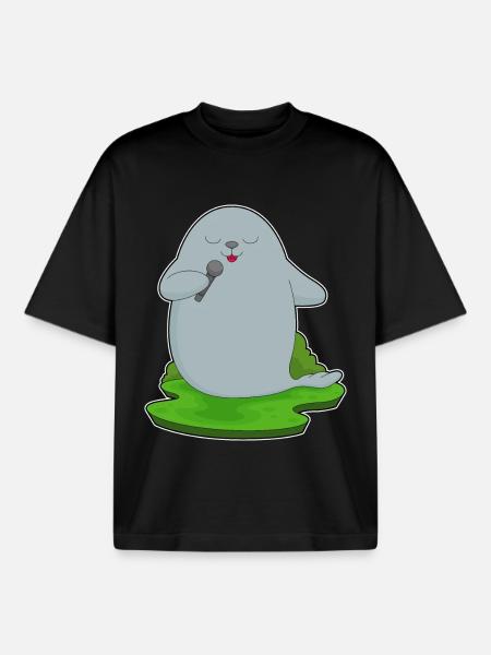 Seal Singer Microphone Singing - Boxy Heavyweight Unisex Organic T-Shirt by Stanley/Stella - black