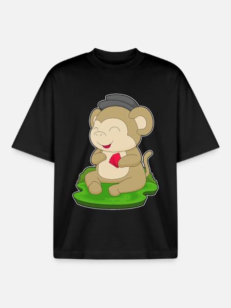 Affe Poker Pokerkarten - Boxy Heavyweight Unisex Organic T-Shirt von Stanley/Stella - Schwarz