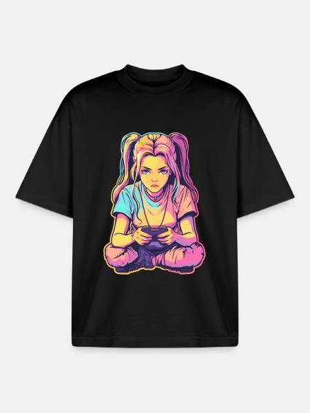 Gaming Girl Comic Look - Boxy Heavyweight Unisex Organic T-Shirt von Stanley/Stella - Schwarz