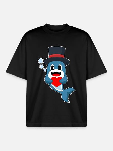 Dolphin Groom Heart Wedding - Boxy Heavyweight Unisex Organic T-Shirt by Stanley/Stella - black