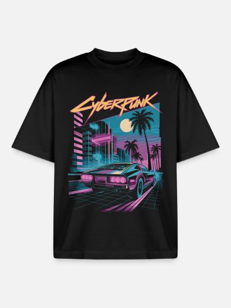 Cyberpunk Retro Stadtstraßen - Boxy Heavyweight Unisex Organic T-Shirt von Stanley/Stella - Schwarz