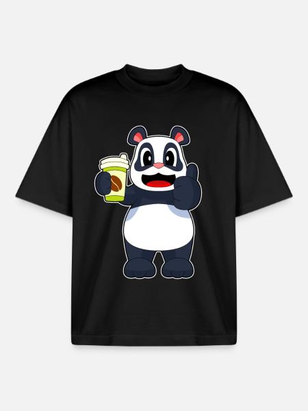 Panda Coffee to go Mug - Boxy Heavyweight Unisex Organic T-Shirt by Stanley/Stella - black