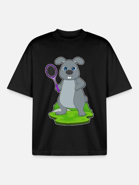 Rabbit Tennis Rackets - Boxy Heavyweight Unisex Organic T-Shirt by Stanley/Stella - black