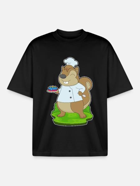 Squirrel Birthday Cake - Boxy Heavyweight Unisex Organic T-Shirt by Stanley/Stella - black