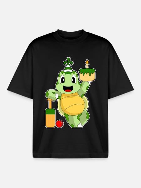 Turtle Birthday Cricket - Boxy Heavyweight Unisex Organic T-Shirt by Stanley/Stella - black