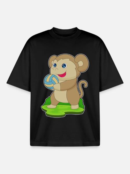 Monkey Volleyball Player Volleyball - Boxy Heavyweight Unisex Organic T-Shirt by Stanley/Stella - black