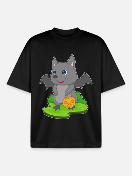 Bat Halloween Pumpkin - Boxy Heavyweight Unisex Organic T-Shirt by Stanley/Stella - black