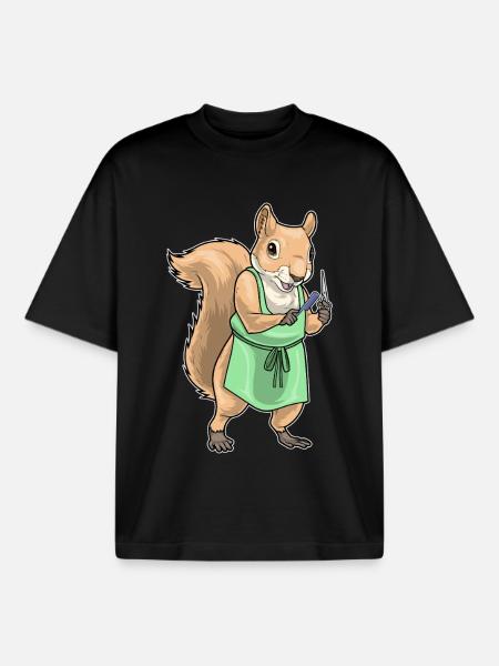 Écureuil Coiffeur Ciseaux Peigne - T-shirt unisexe boxy épais biologique Stanley/Stella - noir