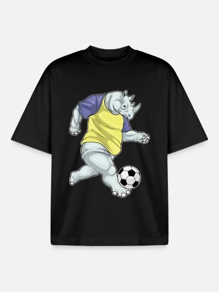 Rhino Soccer Player Soccer - Boxy Heavyweight Unisex Organic T-Shirt by Stanley/Stella - black