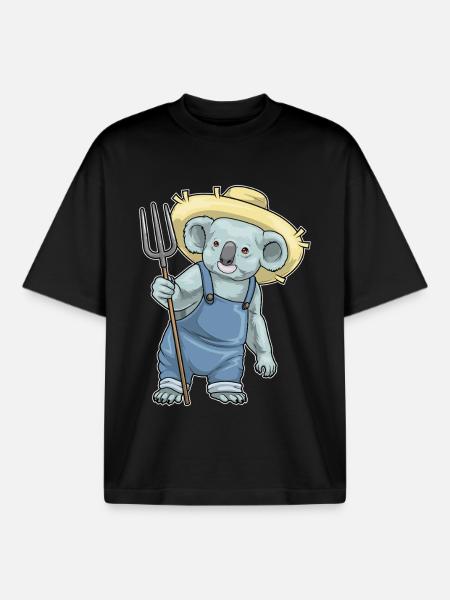 Koala Farmer Pitchfork Farm - Boxy Heavyweight Unisex Organic T-Shirt by Stanley/Stella - black