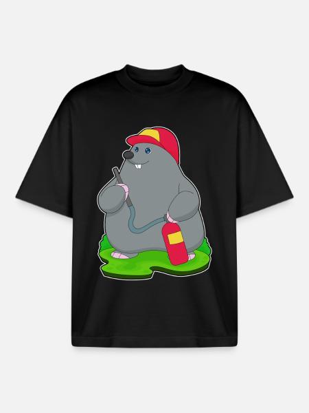 Mole Firefighter Fire Extinguisher - Boxy Heavyweight Unisex Organic T-Shirt by Stanley/Stella - black
