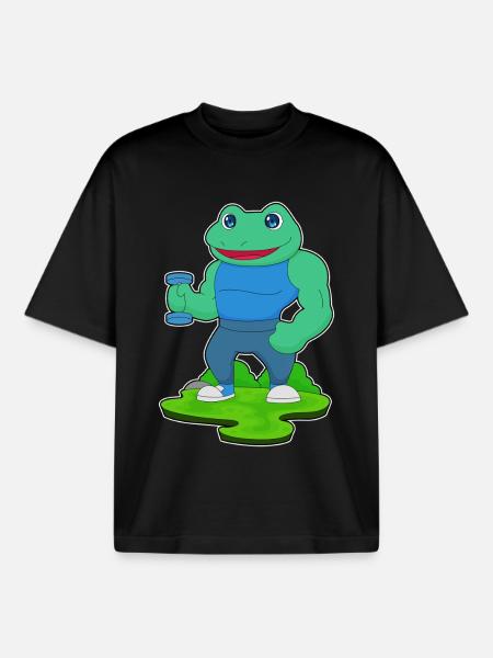 Frog Bodybuilder Dumbbell Bodybuilding - Boxy Heavyweight Unisex Organic T-Shirt by Stanley/Stella - black