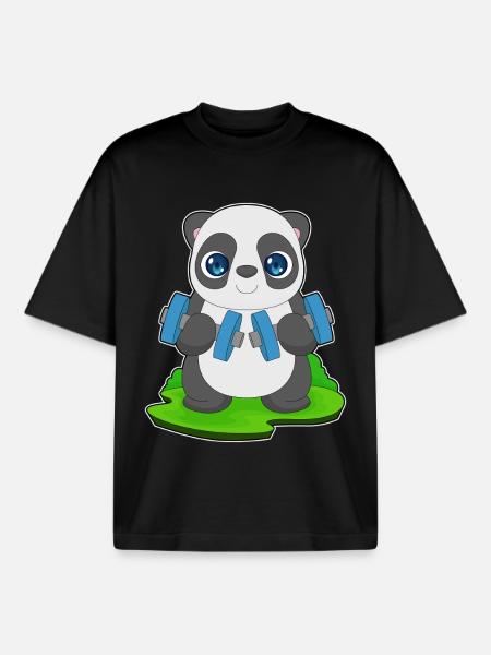 Panda Bodybuilder Dumbbell Bodybuilding - Boxy Heavyweight Unisex Organic T-Shirt by Stanley/Stella - black