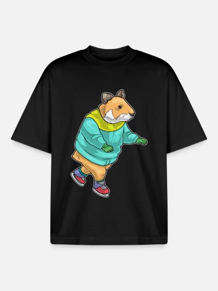 Hamster Skating Skates - Boxy Heavyweight Unisex Organic T-Shirt by Stanley/Stella - black