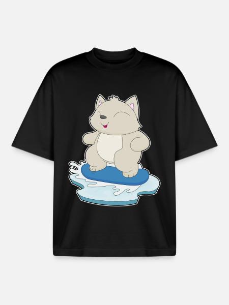 Cat Snowboarder Snowboard - Boxy Heavyweight Unisex Organic T-Shirt by Stanley/Stella - black