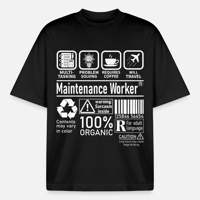 Agent d’entretien multitâche résolution de problèmes - T-shirt unisexe boxy épais biologique Stanley/Stella - noir