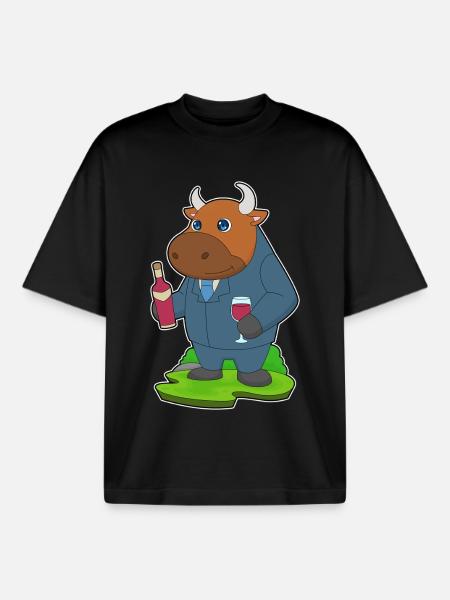 Taurus Bottle of Red Wine - Boxy Heavyweight Unisex Organic T-Shirt by Stanley/Stella - black