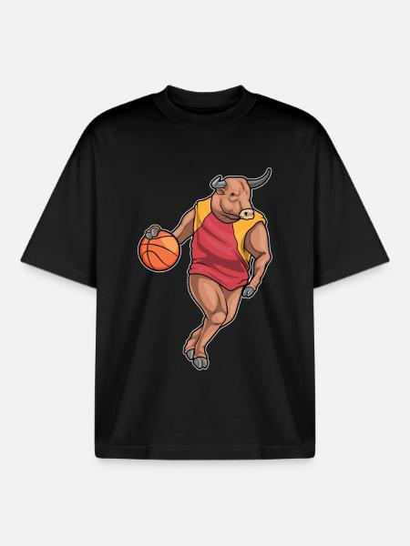 Taurus Basketball Player Basketball - Boxy Heavyweight Unisex Organic T-Shirt by Stanley/Stella - black
