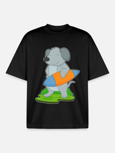 Dog Surfing Surfboard Summer - Boxy Heavyweight Unisex Organic T-Shirt by Stanley/Stella - black