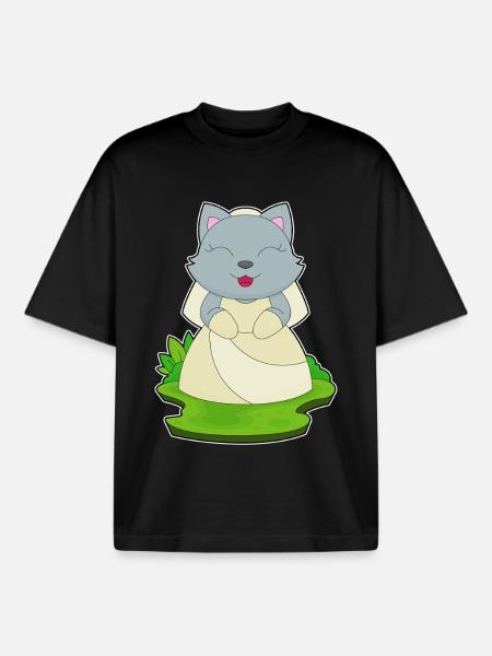 Cat Bridal Veil Wedding - Boxy Heavyweight Unisex Organic T-Shirt by Stanley/Stella - black