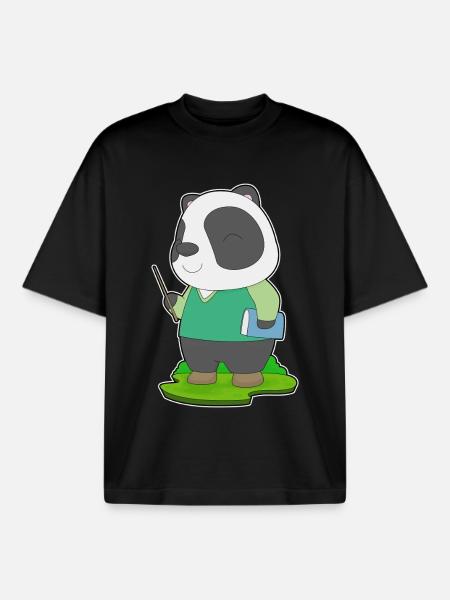 Panda Teacher Book School - Boxy Heavyweight Unisex Organic T-Shirt by Stanley/Stella - black
