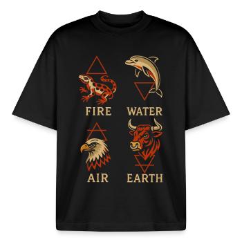 Alchemistische Tiersymbole | Kunst mit vier Elementen - Boxy Heavyweight Unisex Organic T-Shirt von Stanley/Stella - Schwarz - Vorne - AI Model Male 185 light (185cm) & AI Model Female 172 dark (172cm)