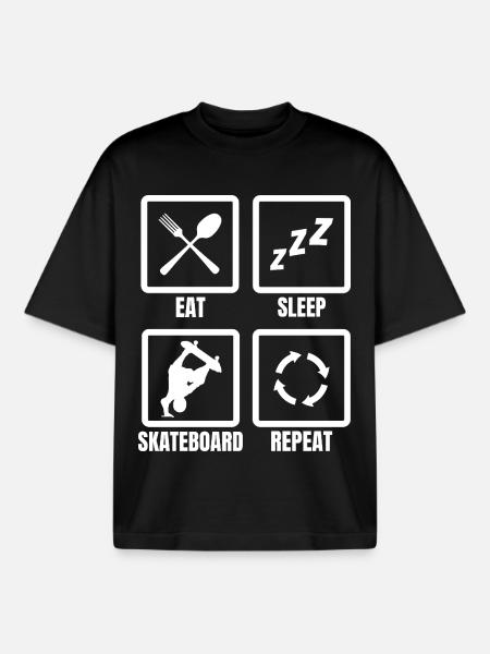 Eat Sleep Skateboard Repeat - Boxy Heavyweight Unisex Organic T-Shirt by Stanley/Stella - black
