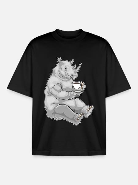 Rhino Coffee Mug - Boxy Heavyweight Unisex Organic T-Shirt by Stanley/Stella - black