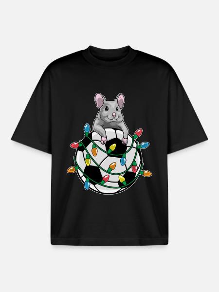 Mouse Christmas Football - Boxy Heavyweight Unisex Organic T-Shirt by Stanley/Stella - black
