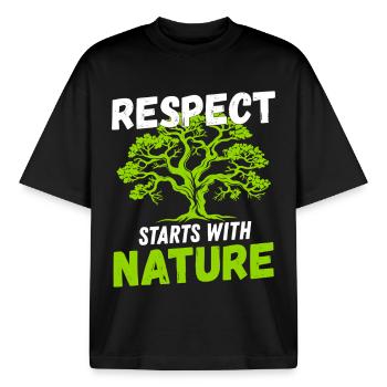 Le respect commence par la conservation de la nature Protection du climat - T-shirt unisexe boxy épais biologique Stanley/Stella - noir - Devant - AI Model Male 185 light (185cm) & AI Model Female 172 dark (172cm)