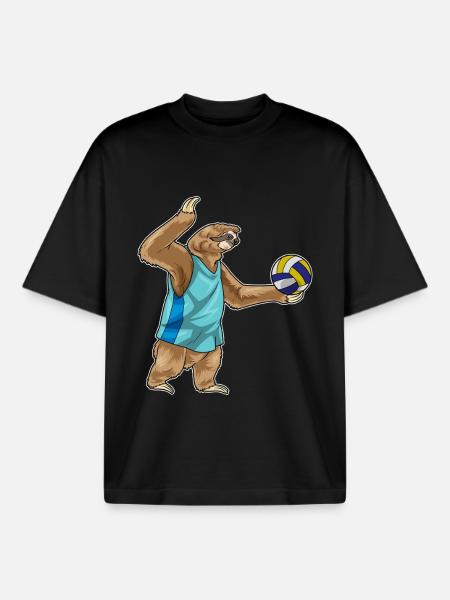 Sloth Volleyball Player Volleyball - Boxy Heavyweight Unisex Organic T-Shirt by Stanley/Stella - black
