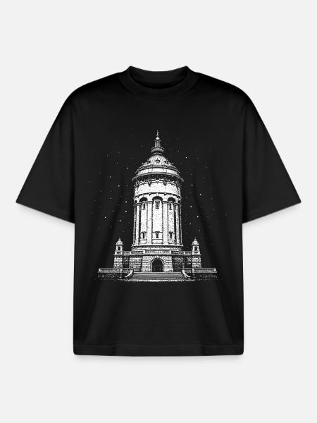 Mannheim's landmark at night - Boxy Heavyweight Unisex Organic T-Shirt by Stanley/Stella - black