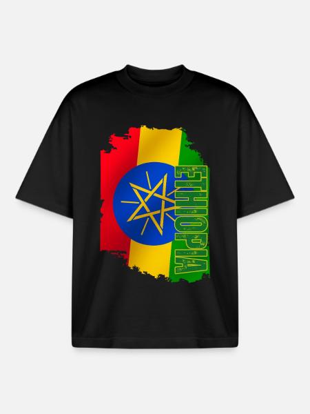 Ethiopia Flag Vertical, I Love Ethiopia - Boxy Heavyweight Unisex Organic T-Shirt by Stanley/Stella - black