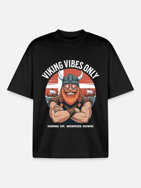 Viking Vibes Only Cool Cartoon Denmark Vikings - Stanley/Stella unisex boxy heavyweight T-shirt økologisk - sort
