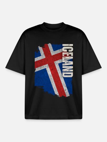 Drapeau vertical de l’Islande, j’aime l’Islande - T-shirt unisexe boxy épais biologique Stanley/Stella - noir
