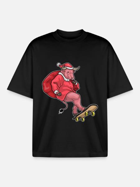 Taurus Christmas Skateboard - Boxy Heavyweight Unisex Organic T-Shirt by Stanley/Stella - black