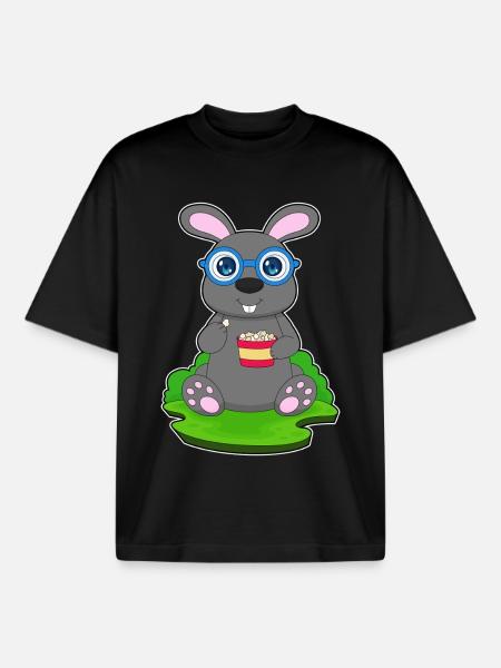Bunny Popcorn - Boxy Heavyweight Unisex Organic T-Shirt by Stanley/Stella - black